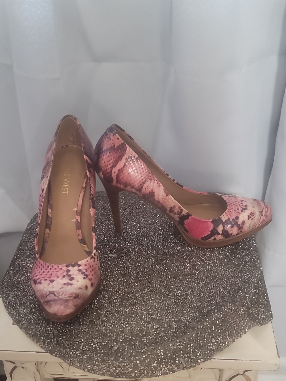Nine West Pink Snake-Print Stiletto Pumps
